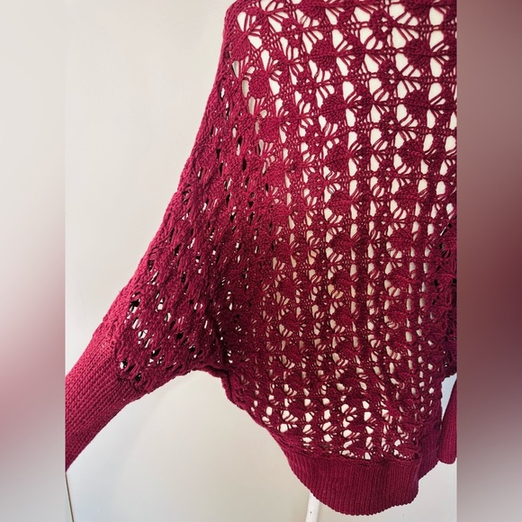 Abound Womens Cardigan S/M Red Wine BOHO Bolero Crochet Sweater Shawl Soft lace - Picture 7 of 8
